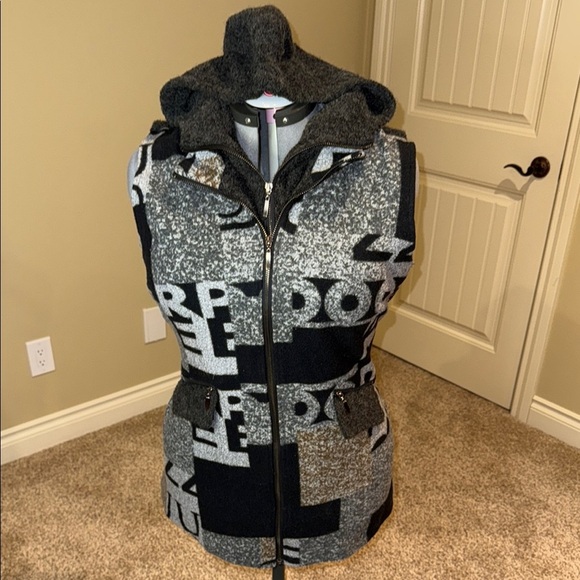 Cativa Vest Double Breasted Double Zipper Hooded Black Gray Brown Women's Sz L - Picture 4 of 16